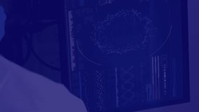 Animation of scope scanning and spinning 3D DNA strand formed with white particles over female scientist using computer. Global medicine research science concept digitally generated image. - Powered by Shutterstock - Get 15% off with code: PIKWIZARD15