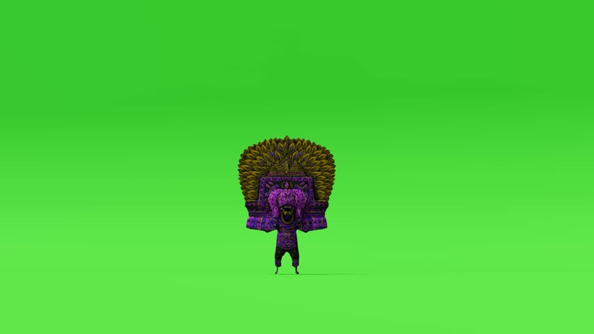 Person in purple costume with large mask perfect for theater promotions, halloween events, costume parties, or carnival advertisements.