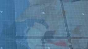 Animation of digital screens with data moving over hands of businesspeople clapping. Business, working with technology, data and digital interface concept digitally generated video. - Powered by Shutterstock - Get 15% off with code: PIKWIZARD15