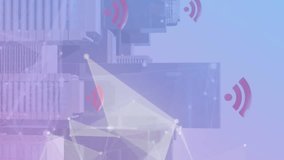 Animation of shapes and wi fi icon over cityscape. Network, connections and technology concept digitally generated video. - Powered by Shutterstock - Get 15% off with code: PIKWIZARD15
