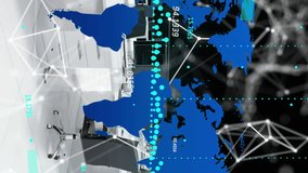 Animation of financial data processing and world map over office. Global science, connections, data processing and digital interface concept digitally generated video. - Powered by Shutterstock - Get 15% off with code: PIKWIZARD15