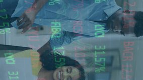 Animation of stock market over diverse business people. Global business, computing and digital interface concept digitally generated video. - Powered by Shutterstock - Get 15% off with code: PIKWIZARD15