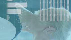 Animation of financial graphs and data over caucasian woman in office. Business, finance and economy concept digitally generated video. - Powered by Shutterstock - Get 15% off with code: PIKWIZARD15