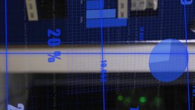 Animation of statistical data processing over grid network against computer server room. Computer interface and business data storage technology concept - Powered by Shutterstock - Get 15% off with code: PIKWIZARD15