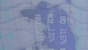 Animation of stock market data processing over world map against wave textured white background. Global economy and business technology concept - Powered by Shutterstock - Get 15% off with code: PIKWIZARD15