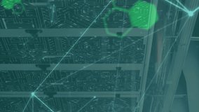 Animation of heart rate monitor, network of connections and data processing against server room. Global networking and business data storage technology concept - Powered by Shutterstock - Get 15% off with code: PIKWIZARD15