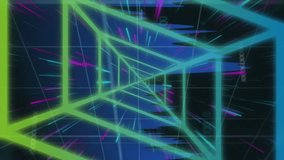 Animation of neon tunnel, light trails in seamless pattern and data processing on black background. Computer interface and business data technology concept - Powered by Shutterstock - Get 15% off with code: PIKWIZARD15