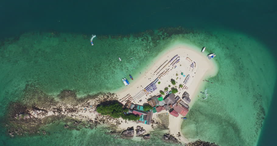 Aerial view Amazing small island beautiful tropical sandy beach landscape view at koh Khai Island in Phang Nga Thailand,Amazing small island in tropical sea,High definition video