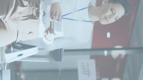 Animation of statistical data processing against two diverse women discussing at office. Computer interface and business data technology concept - Powered by Shutterstock - Get 15% off with code: PIKWIZARD15