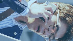 Animation of digital icons and data processing against asian man talking on smartphone outdoors. Computer interface and business data technology concept - Powered by Shutterstock - Get 15% off with code: PIKWIZARD15