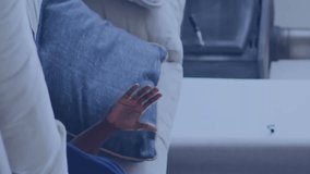 Animation of data processing over african american father and son wearing vr headset at home. Fatherhood, love and technology concept - Powered by Shutterstock - Get 15% off with code: PIKWIZARD15