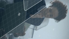 Collaborating in office, business professionals with digital data processing animation. Teamwork, collaboration, corporate, brainstorming, innovation, technology - Powered by Shutterstock - Get 15% off with code: PIKWIZARD15