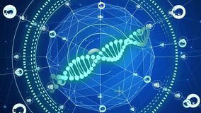 Animation of dna, networks of connections, scientific data processing and ai icons. Global artificial intelligence, connections, computing and data processing concept digitally generated video. - Powered by Shutterstock - Get 15% off with code: PIKWIZARD15