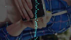 Animation of financial graphs over caucasian woman with payment terminal. Finance, economy, business and wireless payments concept digitally generated video. - Powered by Shutterstock - Get 15% off with code: PIKWIZARD15