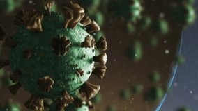Animation of covid 19 cells spreading over spinning globe. global coronavirus pandemic concept digitally generated image. - Powered by Shutterstock - Get 15% off with code: PIKWIZARD15