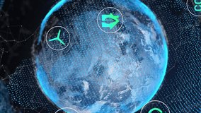 Digital animation of data processing over spinning globe on black background. Global digital interface technology and networking concept digitally generated video. - Powered by Shutterstock - Get 15% off with code: PIKWIZARD15