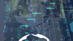 Animation of statistical data processing over spinning globe and world map against city traffic. Global networking and business data technology concept - Powered by Shutterstock - Get 15% off with code: PIKWIZARD15