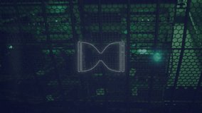 Animation of hourglass in circle against server room in background. Digital composite, multiple exposure, timer, countdown, abstract, network security, data center, networking, technology concept. - Powered by Shutterstock - Get 15% off with code: PIKWIZARD15