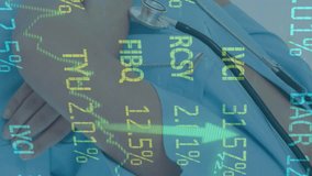 Animation of stock market data processing over mid section of two female doctors at hospital. Global economy and medical healthcare technology concept - Powered by Shutterstock - Get 15% off with code: PIKWIZARD15