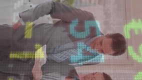 Animation of financial data processing over business people working in office. Global shipping delivery business data processing and technology concept digitally generated video. - Powered by Shutterstock - Get 15% off with code: PIKWIZARD15