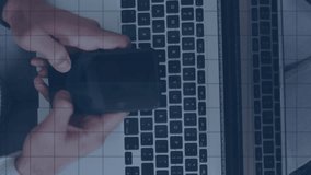 Animation of network of connections with icons over caucasian businessman using laptop. Global connections, business, finances, computing and data processing concept digitally generated video. - Powered by Shutterstock - Get 15% off with code: PIKWIZARD15