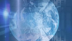 Animation of binary codes, graphs, trading boards, globe and computer language over server room. Digital composite, multiple exposure, globalization, report, stock market, coding, data center concept. - Powered by Shutterstock - Get 15% off with code: PIKWIZARD15