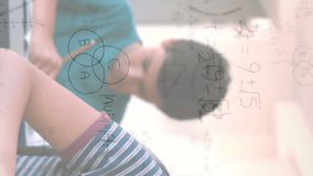 Animation of mathematical equations over school children writing in classroom. education and learning concept digitally generated video. - Powered by Shutterstock - Get 15% off with code: PIKWIZARD15