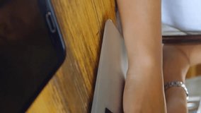 Animation of data processing with scope scanning over businesswoman using laptop. Global communication, computing and digital interface concept digitally generated video. - Powered by Shutterstock - Get 15% off with code: PIKWIZARD15