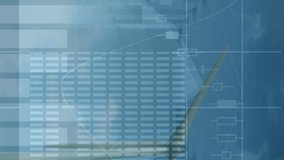 Animation of financial data and graphs over landscape with wind turbines. environment, sustainability, ecology, renewable energy concept digitally generated video. - Powered by Shutterstock - Get 15% off with code: PIKWIZARD15