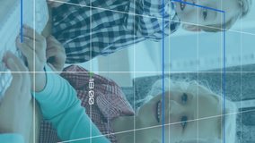 Animation of graphs, changing numbers and loading circles over caucasian children using computer. Digital composite, multiple exposure, report, business, growth, profit, childhood and technology. - Powered by Shutterstock - Get 15% off with code: PIKWIZARD15