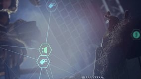 Animation of connections of hexagons with icons over hands of diverse people on concert. music, entertainment, fun and connections concept digitally generated video. - Powered by Shutterstock - Get 15% off with code: PIKWIZARD15