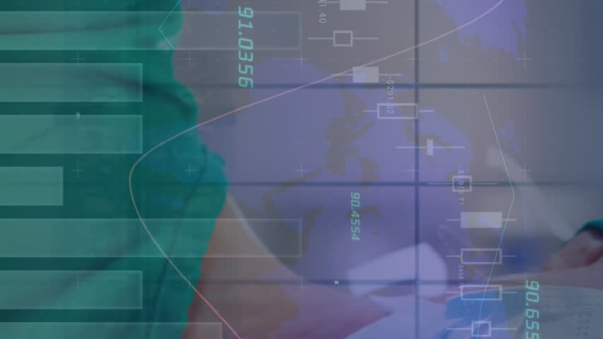 Statistical data processing over portrait of caucasian senior female surgeon wearing a surgical mask. Medical healthcare and technology concept - Powered by Shutterstock - Get 15% off with code: PIKWIZARD15