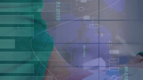 Statistical data processing over portrait of caucasian senior female surgeon wearing a surgical mask. Medical healthcare and technology concept - Powered by Shutterstock - Get 15% off with code: PIKWIZARD15