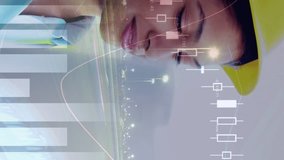 Animation of statistical data processing over female architect against night city traffic. Modern architecture and business data technology concept - Powered by Shutterstock - Get 15% off with code: PIKWIZARD15