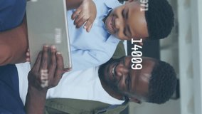 Animation of data processing over african american father and son using tablet. Global business and digital interface concept digitally generated video. - Powered by Shutterstock - Get 15% off with code: PIKWIZARD15