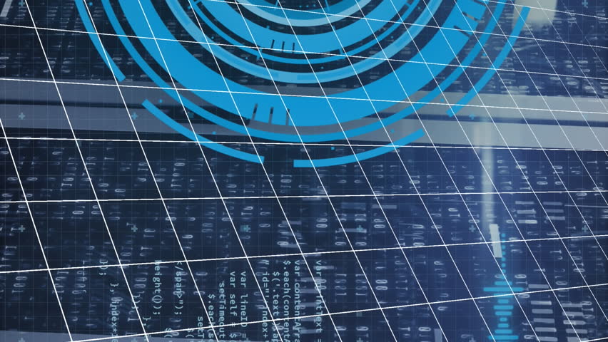 Animation of mathematical equations, data processing and round scanner against computer server room. Business data storage technology concept - Powered by Shutterstock - Get 15% off with code: PIKWIZARD15