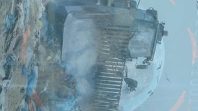 Animation of globe with statistics and data processing over bulldozer in wasteland. Global environment, waste, sustainability and data processing concept digitally generated video. - Powered by Shutterstock - Get 15% off with code: PIKWIZARD15