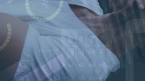 Animation of infographic interface and technology, thoughtful caucasian man looking through window. Digital composite, multiple exposure, global, report, finance, business and abstract concept. - Powered by Shutterstock - Get 15% off with code: PIKWIZARD15