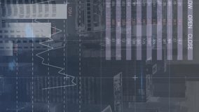 Animation of infographic interface moving over aerial view of modern skyscrapers in city. Digital composite, multiple exposure, report, business, cityscape, architecture, global and technology. - Powered by Shutterstock - Get 15% off with code: PIKWIZARD15