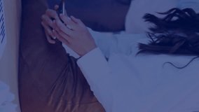 Animation of orange online chat icon over caucasian businesswomen with smartphone at casual office. Digital interface, ai, network, connection, business and communication, digitally generated video. - Powered by Shutterstock - Get 15% off with code: PIKWIZARD15