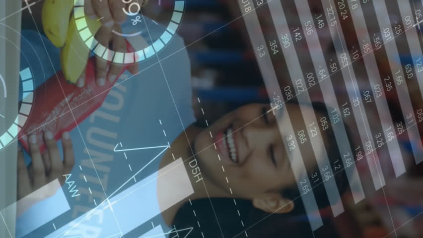 Statistical data processing against male and female volunteers opening donation bags at warehouse. logistics and transportation business concept - Powered by Shutterstock - Get 15% off with code: PIKWIZARD15