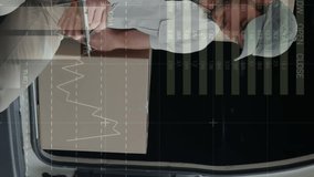 Animation of statistics and financial data processing over delivery man and van. global shipping, delivery, business, data processing and technology concept digitally generated video. - Powered by Shutterstock - Get 15% off with code: PIKWIZARD15