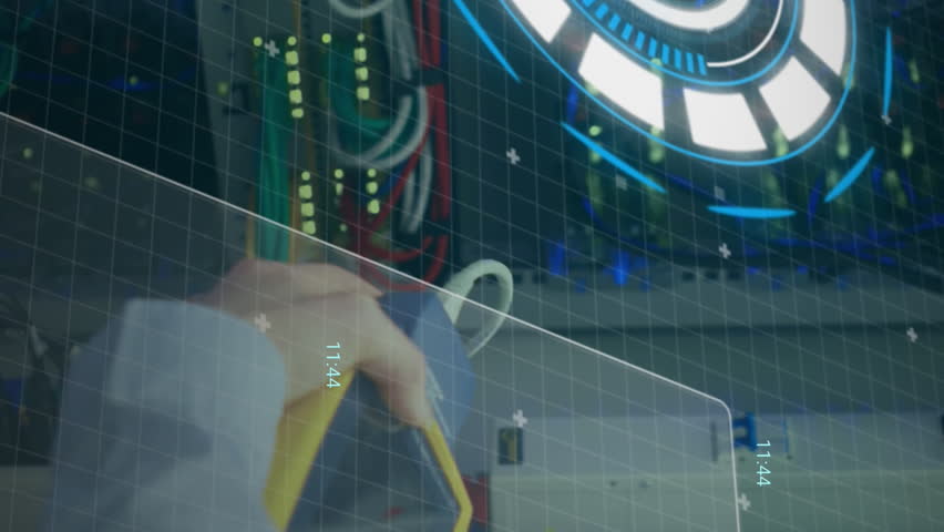 Animation of digital interface with scan scoping over dark background. Global science, connections, data processing and digital interface concept digitally generated video. - Powered by Shutterstock - Get 15% off with code: PIKWIZARD15