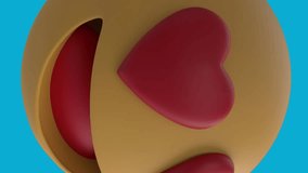 Animation of smiling emoji icon with red hearts with red heart balloon icons on blue background. global social media and communication concept digitally generated video. - Powered by Shutterstock - Get 15% off with code: PIKWIZARD15