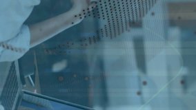 Animation of data processing over businesswoman having laptop video call with colleague. Global business and digital interface concept digitally generated video. - Powered by Shutterstock - Get 15% off with code: PIKWIZARD15