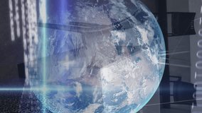 Animation of globe and financial data processing over warehouse. global business finance and data processing concept digitally generated video. - Powered by Shutterstock - Get 15% off with code: PIKWIZARD15