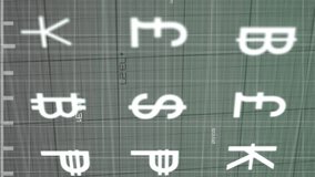 Animation of green lines, currency symbols and financial data processing. Global connections, business, finances, computing and data processing concept digitally generated video. - Powered by Shutterstock - Get 15% off with code: PIKWIZARD15