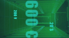 Digital currency symbols overlaying animation in futuristic data center corridor. Cryptocurrency, blockchain, technology, finance, innovation, network - Powered by Shutterstock - Get 15% off with code: PIKWIZARD15