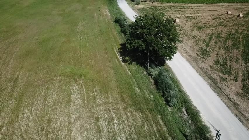 Aerial Drone Shot of Cyclists Riding Through Tuscan Vineyard Landscape