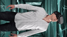 Animation of businessman wearing vr headset over screens with medical data processing. global technology, connections and data processing concept digitally generated video. - done - Powered by Shutterstock - Get 15% off with code: PIKWIZARD15